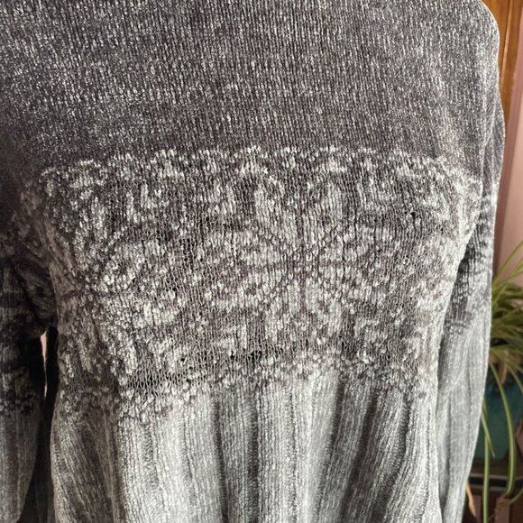 Vintage Fair Isle Chenille Style Sweater Gray Grunge Cottage Grandma Knit Size M - Picture 3 of 11